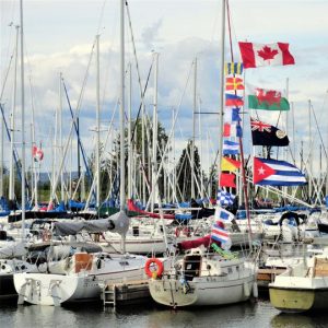 keelboats and flags at Nepean Sailing Club dock