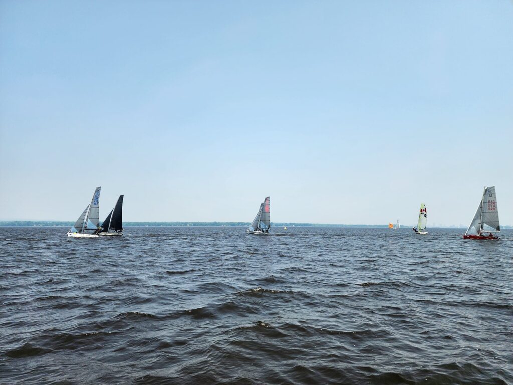 Skiffs racing on the water