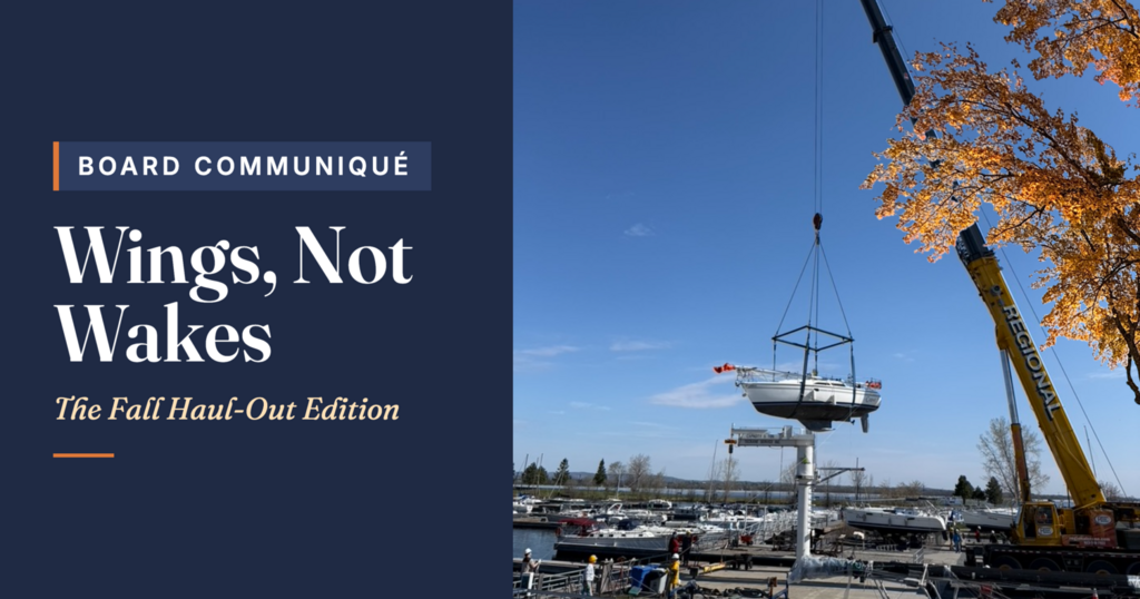 Board Communique cover image of boat being lifted by crane