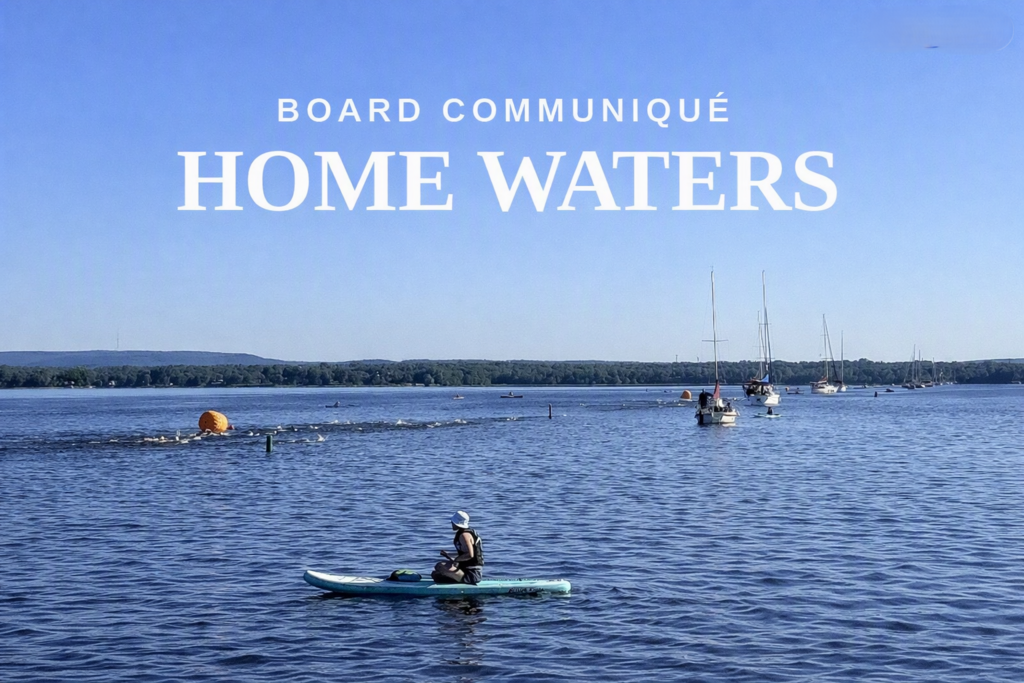 Board Communique Home Waters title graphic of charity swim in the Ottawa River