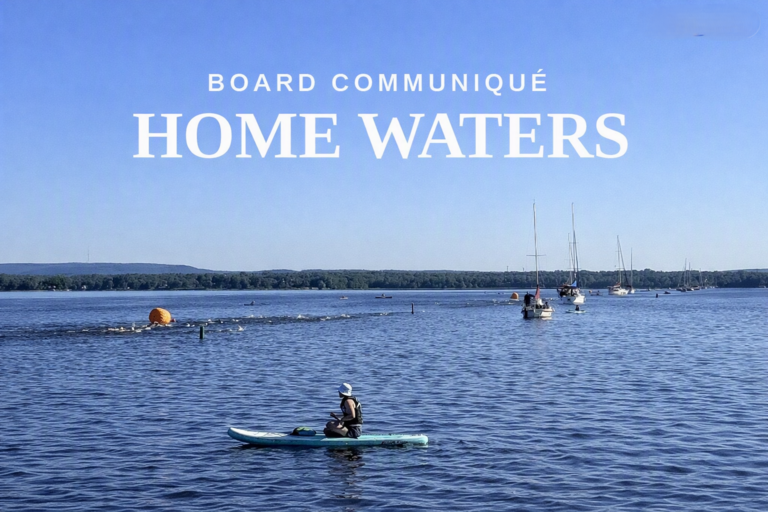 Board Communique Home Waters title graphic of charity swim in the Ottawa River