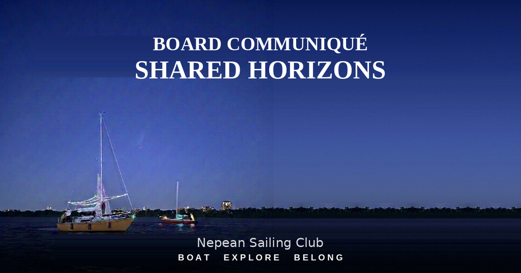 August Board Communique title page with Sailboats sailing at night