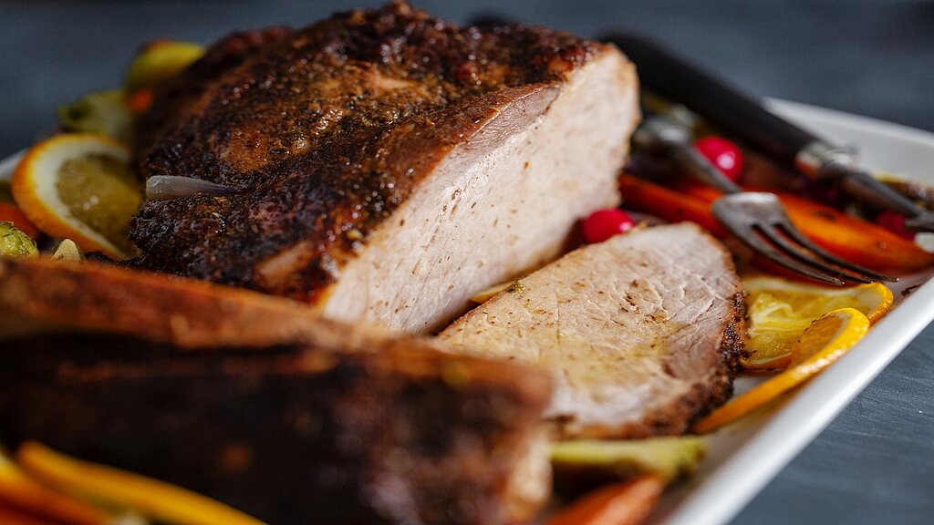 A platter of roast pork